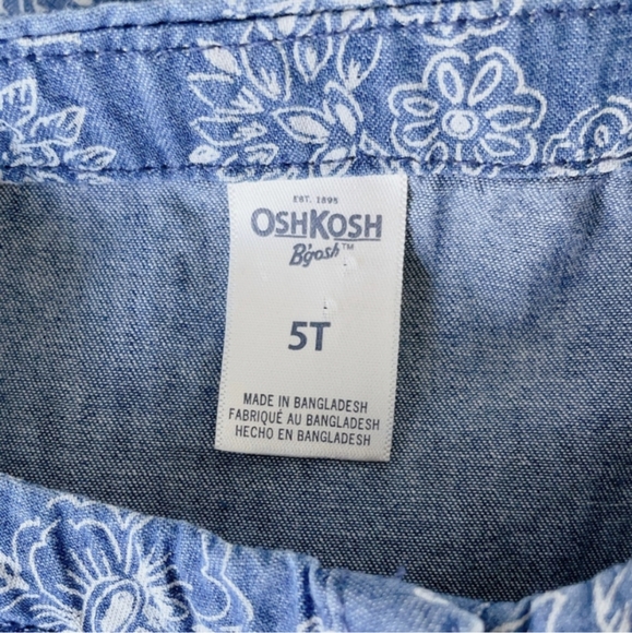 4/$15 OshGosh Chambray 5T girls shirts sleeveless peplum ruffle floral print top - Picture 4 of 4